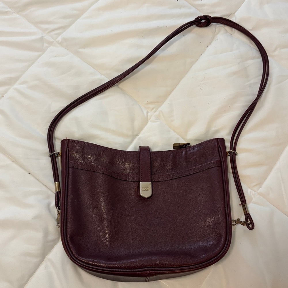 Leather Shoulder Bag in Burgundy - Women's Shoulder Bag